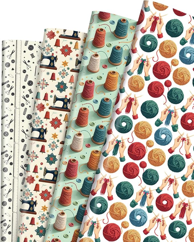Pineraap 12 Sheets Sewing Theme Wrapping Paper, Vintage Sewing Machine by Pineraap