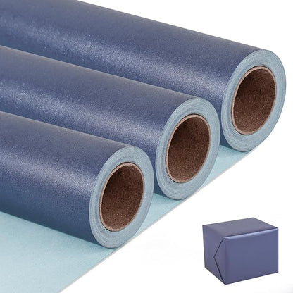 NESCCI Dark Blue Matte Wrapping Paper, Solid Color Pearly-Lustre Paper-3 Roll by NESCCI