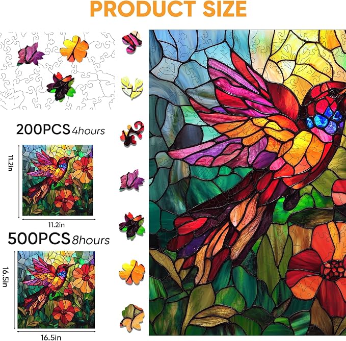 Wooden Puzzles for Adults, Stained Glass Puzzles 499 Pieces, Unique Shaped - Image 2
