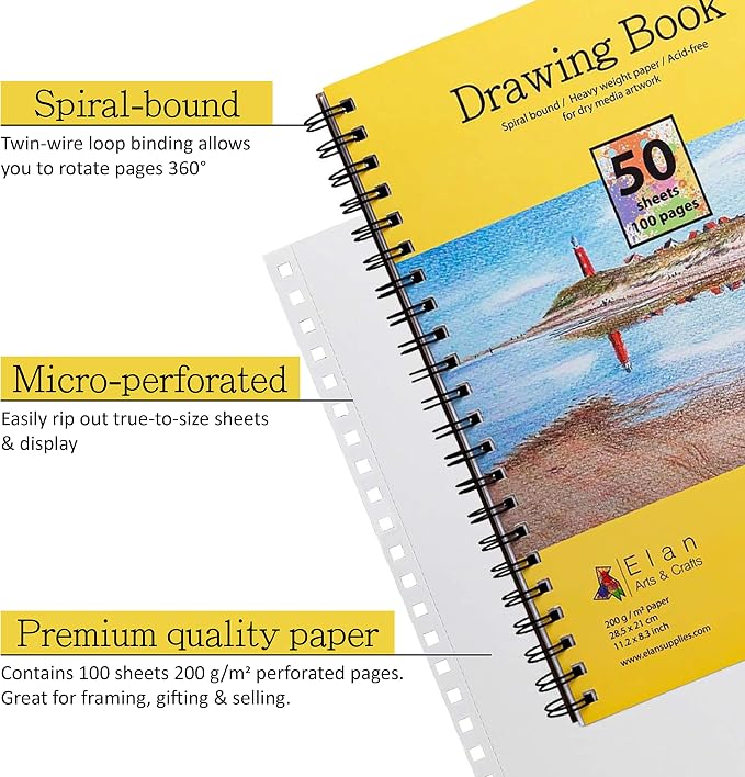 Elan A4 Drawing Book, 50 Sheets Italian Paper 90 lb/200 GSM, Acid-Free Sketch - Image 2