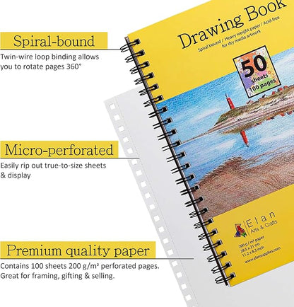 Elan A4 Drawing Book, 50 Sheets Italian Paper 90 lb/200 GSM, Acid-Free Sketch - Image 2