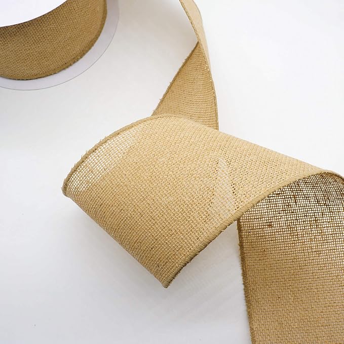 CT CRAFT LLC Burlap Fabric Wired Ribbon 4" x 20 Yards Natural Color - Image 5