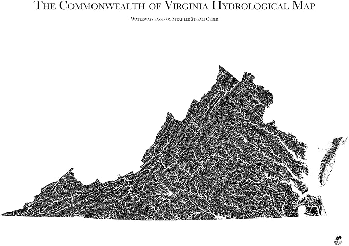 Muir Way Hydrological River Map of Virginia by MuirWay