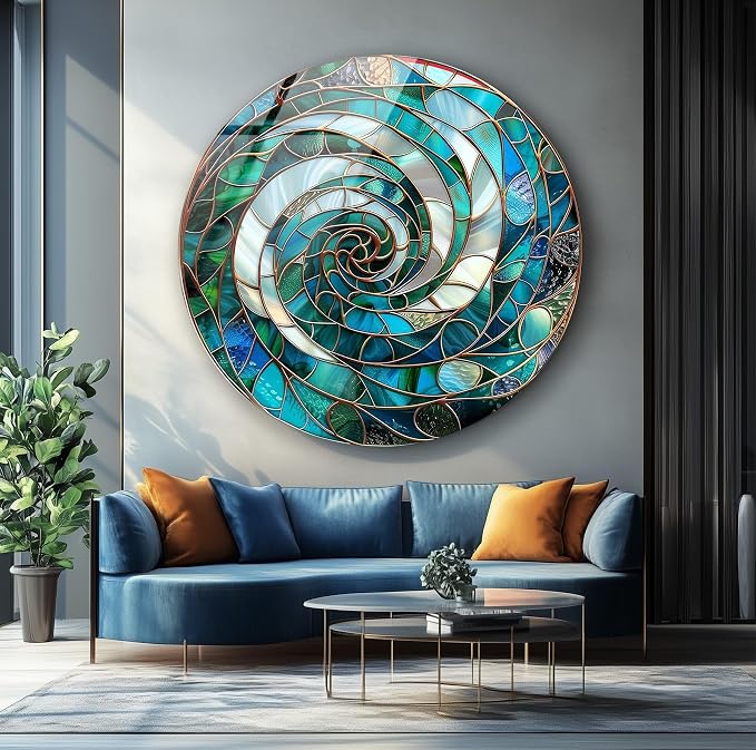 My Photostation.com 15.8'' Diameter Aqua Spiral Harmony Round Glass Wall Art - Image 7
