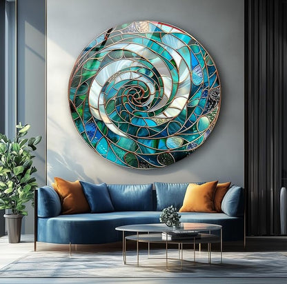 My Photostation.com 15.8'' Diameter Aqua Spiral Harmony Round Glass Wall Art - Image 7