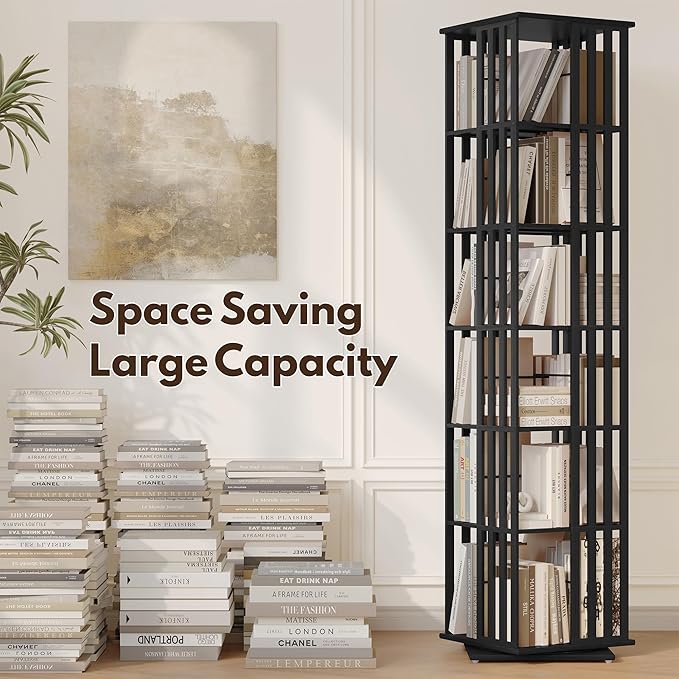 YOWOS Rotating Bookshelf Tower, 360 Display Spinning Bookcase, Bamboo Bookshelf - Image 4