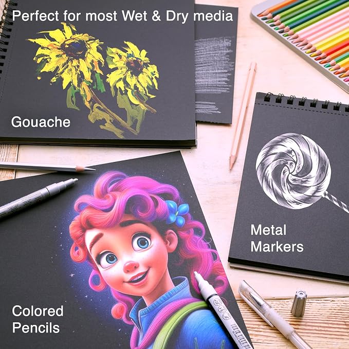 ARTISTIC EYE 9x12 Premium Black Paper Pads, Spiral Bound Sketchbook, 70 Sheets - Image 5
