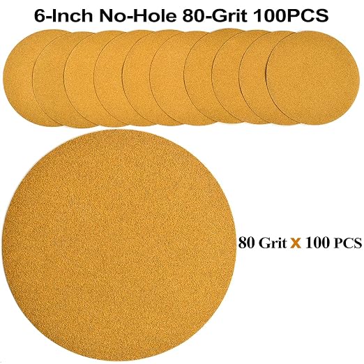 6-Inch No-Hole Hook and Loop Sanding Discs 80-Grit, Random Orbital Sandpaper - Image 2