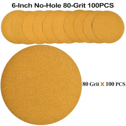 6-Inch No-Hole Hook and Loop Sanding Discs 80-Grit, Random Orbital Sandpaper - Image 2