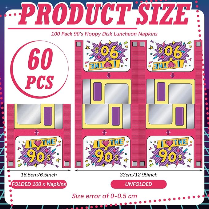 60 Pcs 90s Cocktail Paper Napkins 6.5 x 6.5 Inches Disposable Paper Napkins - Image 2