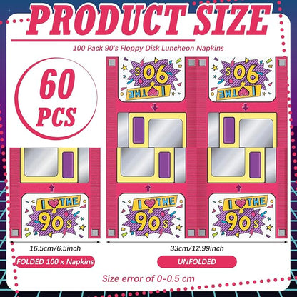 60 Pcs 90s Cocktail Paper Napkins 6.5 x 6.5 Inches Disposable Paper Napkins - Image 2