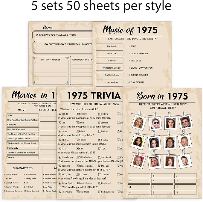 QUPT 50th Birthday Party Games, Born in 1975 Games Bundle, Birthday Party - Image 4