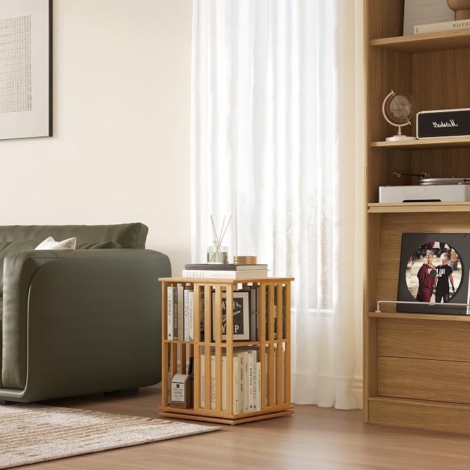 YOWOS Rotating Bookshelf Tower, 360 Display Spinning Bookcase, Bamboo Bookshelf - Image 3
