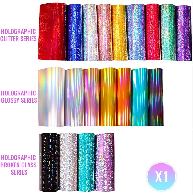 GIRAFVINYL Assorted Holographic Vinyl Sheets, Holographic Glitter Permanent - Image 3