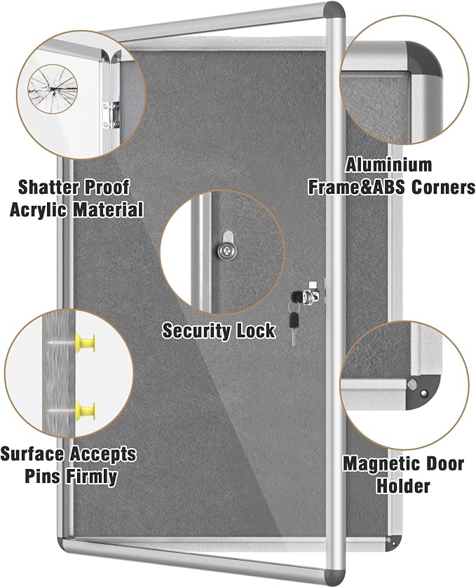 36"x24" Enclosed Bulletin Board, Lockable Weather-Resistant Aluminum Cork - Image 3