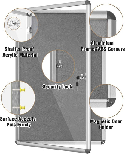 36"x24" Enclosed Bulletin Board, Lockable Weather-Resistant Aluminum Cork - Image 3