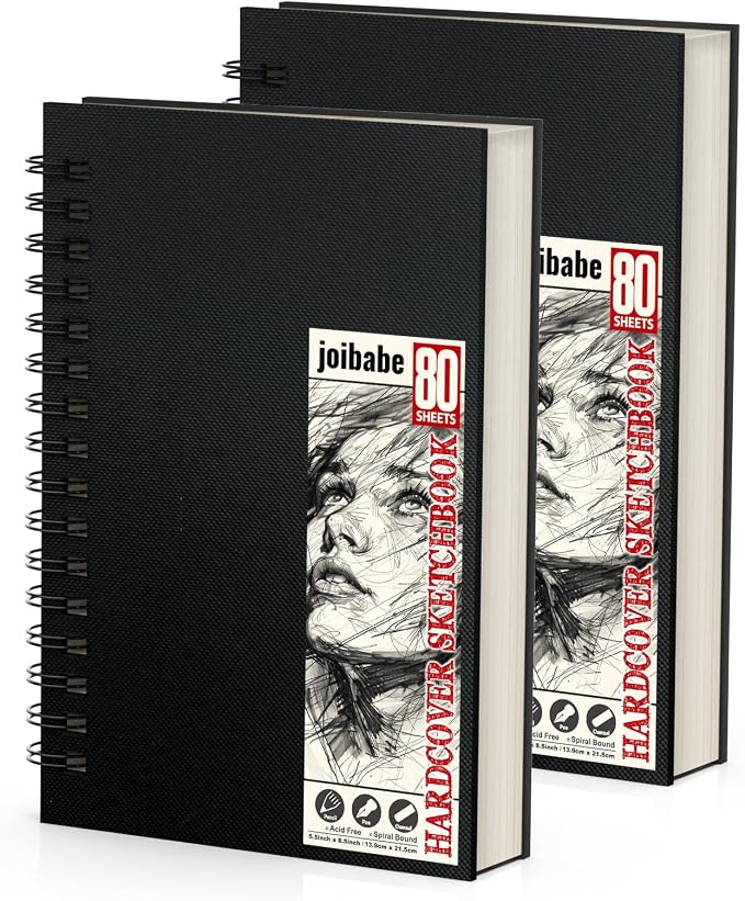 5.5" x 8.5" Sketch Book ，2 Pack 80-Sheets，Double-Sided Hardbound Sketchbook by ArtcraftandStorage