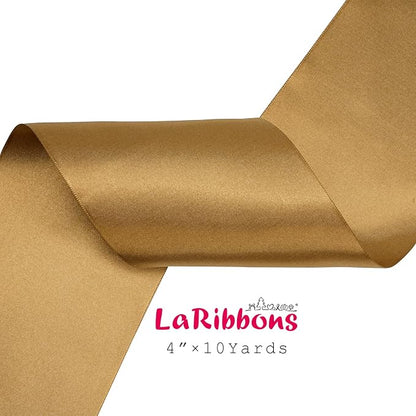 LaRibbons Pale Gold Satin Ribbon 4 Inch 10 Yards Double Faced Luxury Pale Gold - Image 5