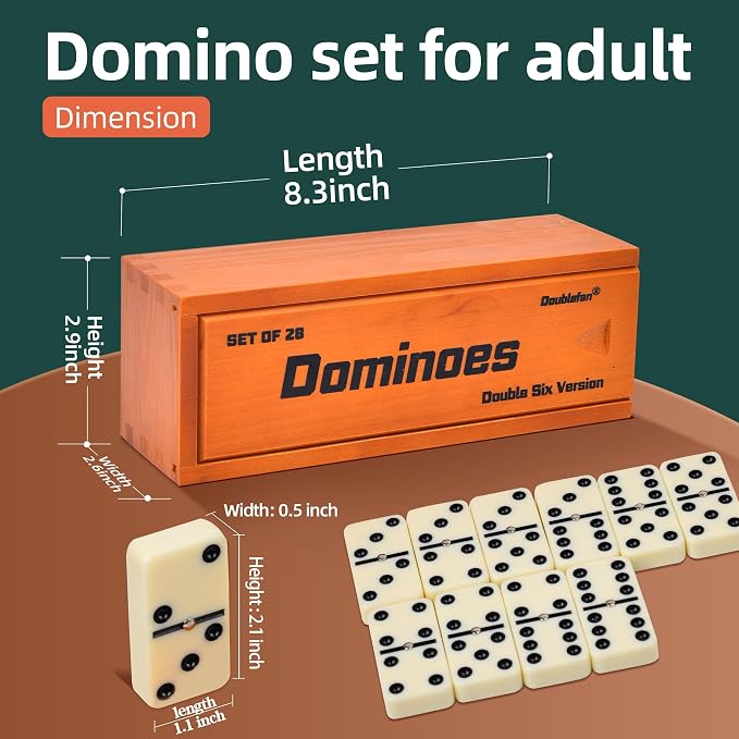 Dominos Set for Adults, Jumbo Size Double 6 Dominoes Set, Classic Board Game - Image 2