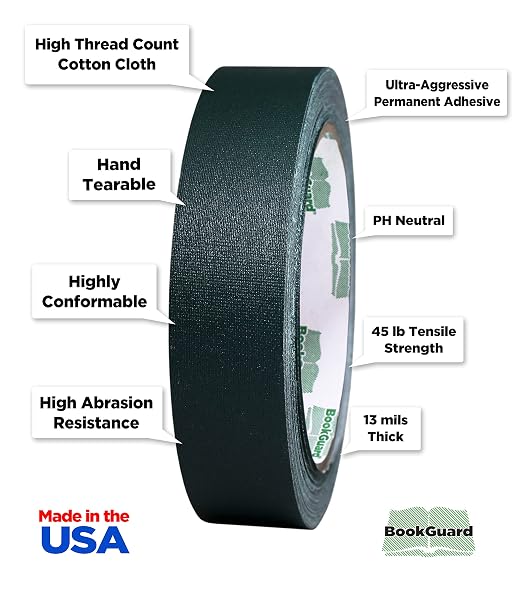 BookGuard 1 Inch Premium Bookbinding Repair Cloth Tape, 15 Yard Roll, Forest - Image 2