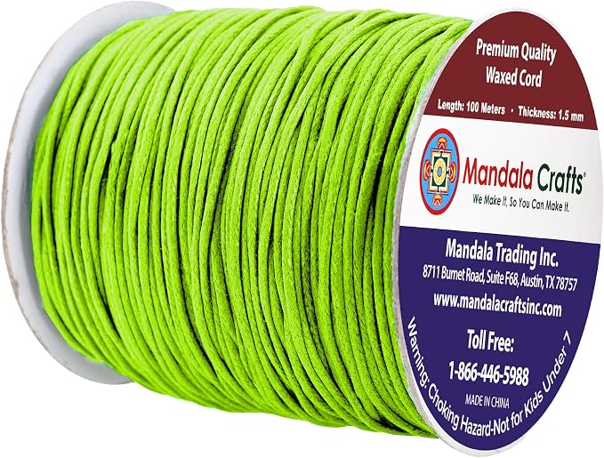 Mandala Crafts 1.5mm 109 Yards Yellow Green Cotton Waxed Cord - Image 2