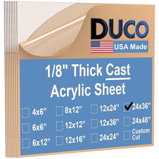Duco USA-Made Clear Cast Acrylic Sheet 1/8 Inch Thick 24" x 36" by DucoPlasticsSupply