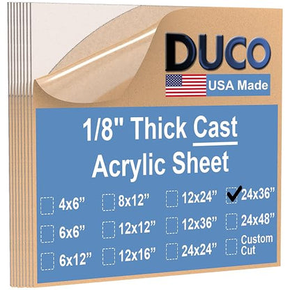Duco USA-Made Clear Cast Acrylic Sheet 1/8 Inch Thick 24" x 36" by DucoPlasticsSupply