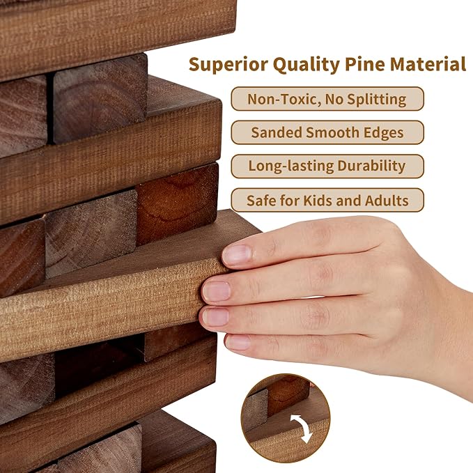 ApudArmis 54 PCS Tumble Timber Set Up to 3.2FT, Pine Wooden Tumble Tower Game - Image 2