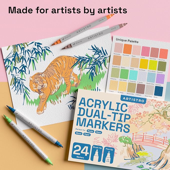 ARTISTRO 24 Pastel Dual Tip Brush + Fine Acrylic Paint Markers - Image 4