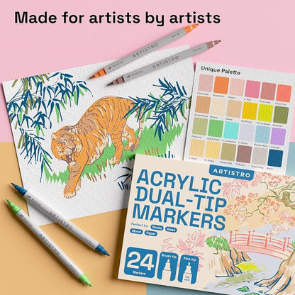 ARTISTRO 24 Pastel Dual Tip Brush + Fine Acrylic Paint Markers - Image 4