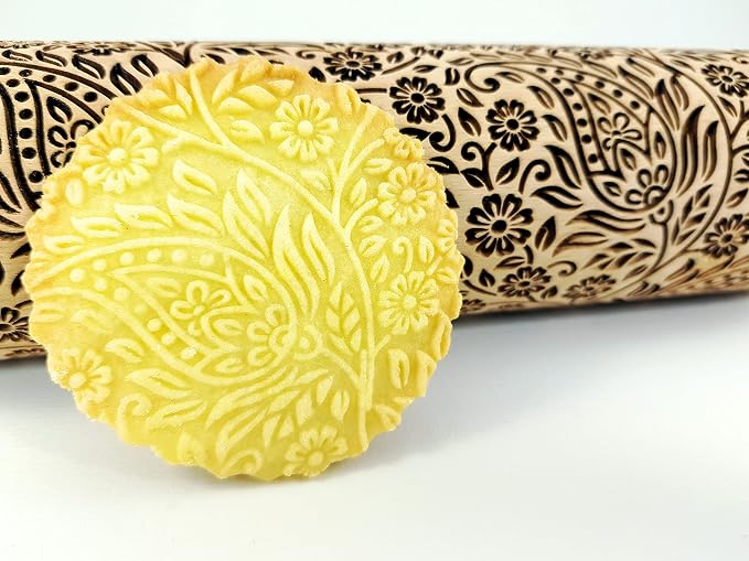 KASHMIR pattern Embossed Rolling Pin. Engraved Dough Roller - Image 4