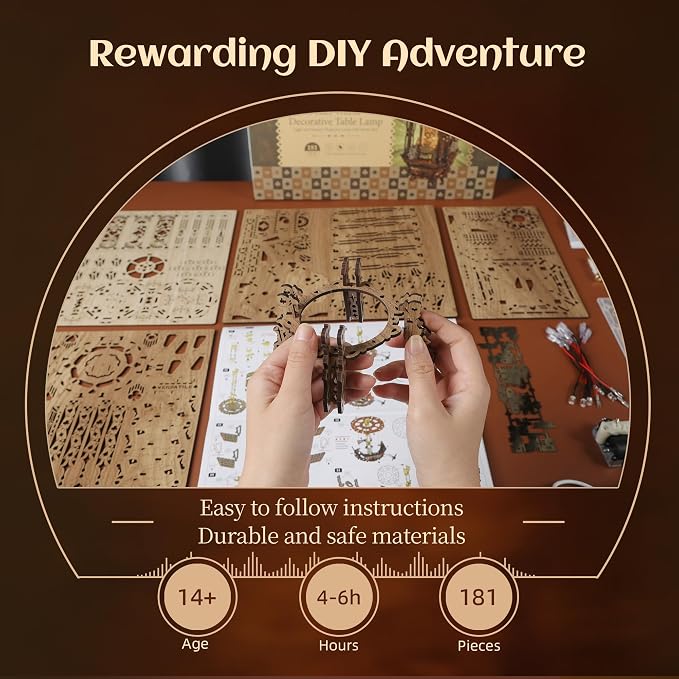 LED 3D Wood Puzzle Poker World Projector Lamp – DIY Craft Kit - Image 4