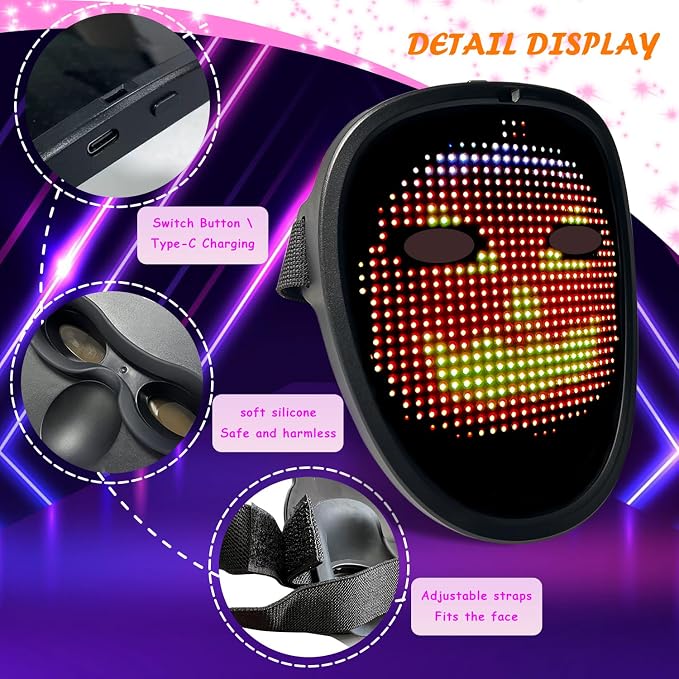 Led Mask with Gesture Sensing, Light up Face Transforming Mask - Image 4