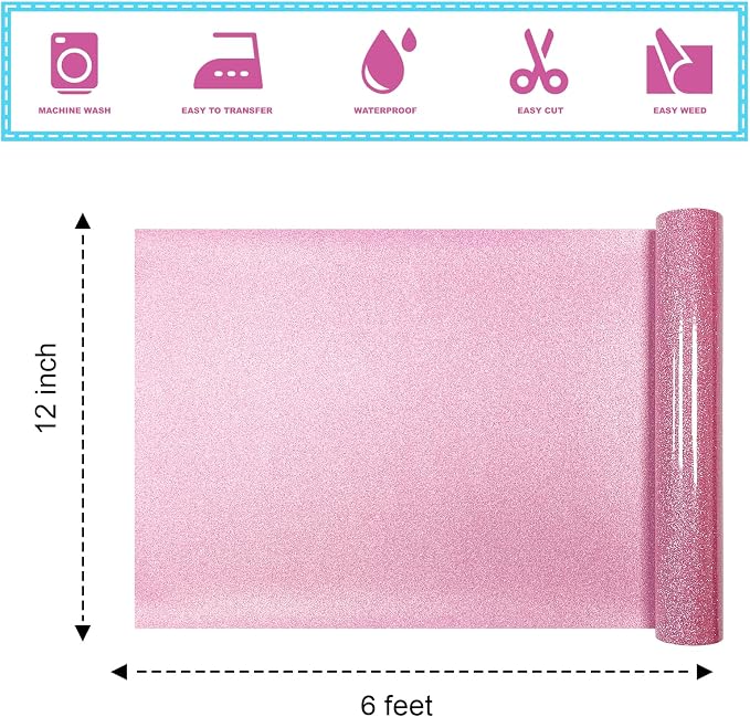 Rouge Powder Glitter HTV Heat Transfer Vinyl 12" x6FT Glitter Vinyl - Image 2