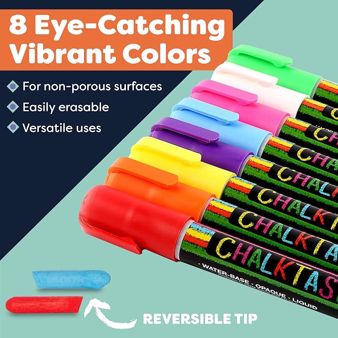 Chalkboard Markers Set of 8 Washable, Erasable Chalk Ink Dry Erase Pens - Image 2