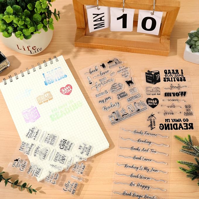 Whaline 4 Sheets Reading Words Clear Stamps Greeting Words Bookcase Bookshelf - Image 5