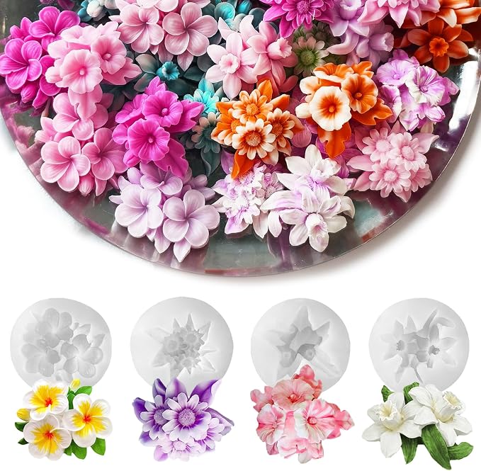 4PCS Flower Silicone Mold 3D Cute Flower Resin Candle Molds by JDHSilicone