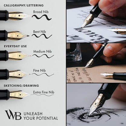 Wordsworth & Black Fountain Pen Set, 18K Gilded Extra Fine Nib, Includes 6 Pack - Image 5