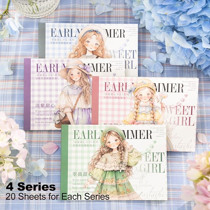 4Pcs Girl Pre-Cut Sticker Books, PET and Washi Designs - Image 2