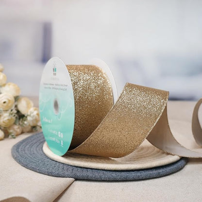 CT CRAFT LLC Glitter Wired Ribbon 2.5" x 20 Yards Gold - Image 4