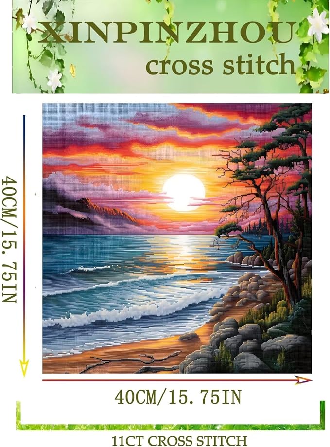 Xinpinzhou Seaside Landscape 11ct Cross Stitch Kits, 11 CT Funny Pre Printed - Image 2