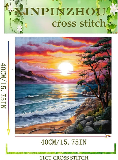 Xinpinzhou Seaside Landscape 11ct Cross Stitch Kits, 11 CT Funny Pre Printed - Image 2