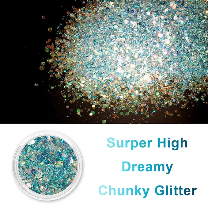 Renfio Opal Chunky Glitter, 1.75oz/50g Blue High Sparkle - Image 2