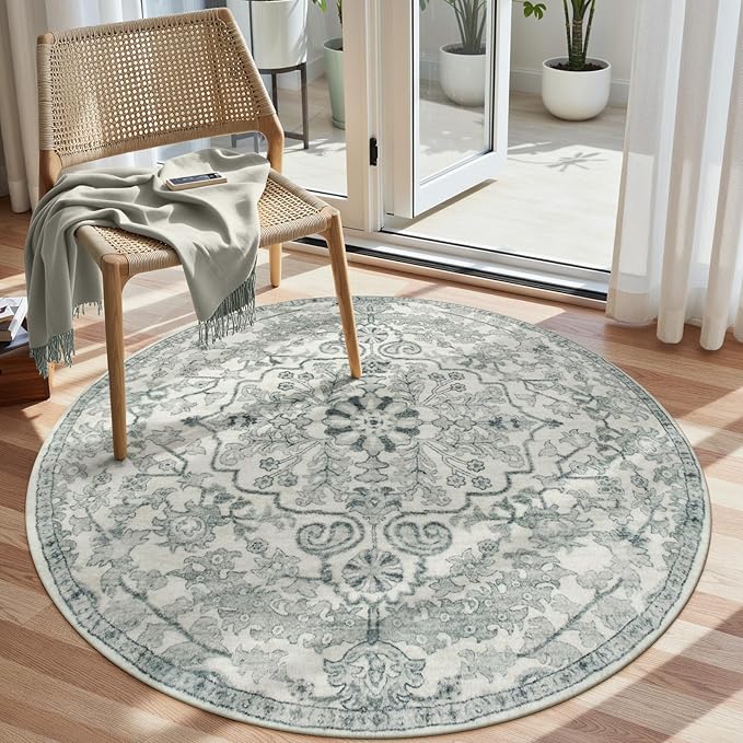 Lahome Round Rug 4ft, Soft Rug for Bedroom Machine Washable Office Circle Rug by Lahome
