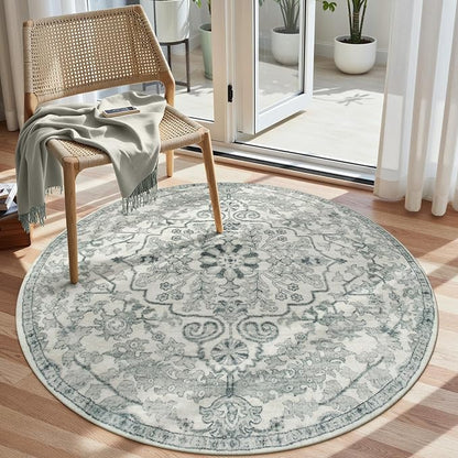 Lahome Round Rug 4ft, Soft Rug for Bedroom Machine Washable Office Circle Rug by Lahome
