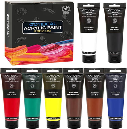 GOTIDEAL Craft Acrylic Paint Set, 8 Primary Colors（ Rich Pigments Non-Toxic by GOTIDEAL