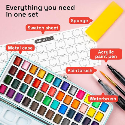 ARTISTRO Watercolor Paint Set Portable, Palette Set - Image 2