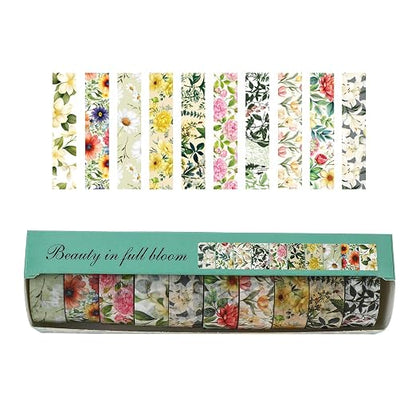 10 Rolls Blooming Flowers Washi Tape Set Floral Arts Adhesive Tapes Colorful - Image 4