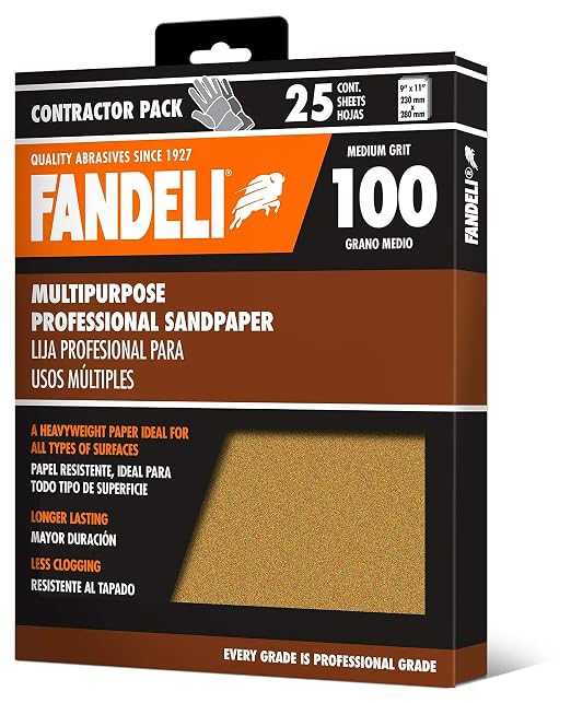 Fandeli | Multi-Purpose Sandpaper | 100 Grit | 25 Sheets of 9'' x 11'' | Ideal - Image 2