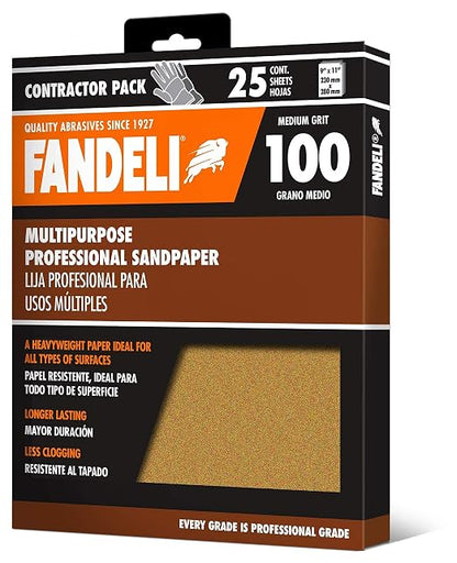 Fandeli | Multi-Purpose Sandpaper | 100 Grit | 25 Sheets of 9'' x 11'' | Ideal - Image 2